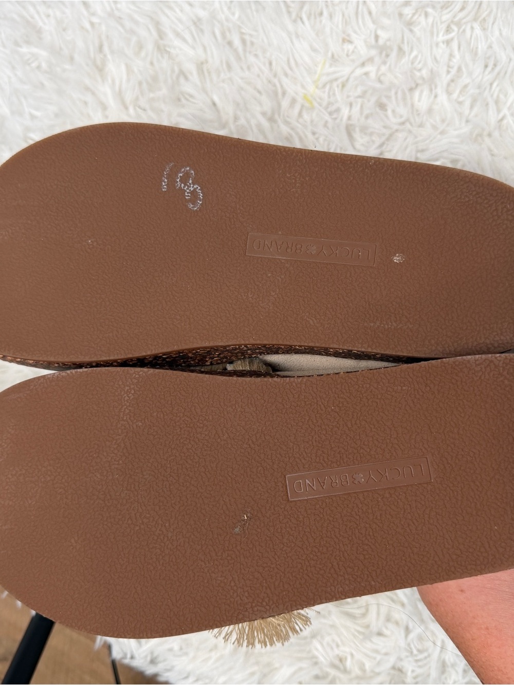 NWOT Lucky Brand Taniae Leather Suede Cork Mules Size 8.5 Tassels - Picture 4 of 5